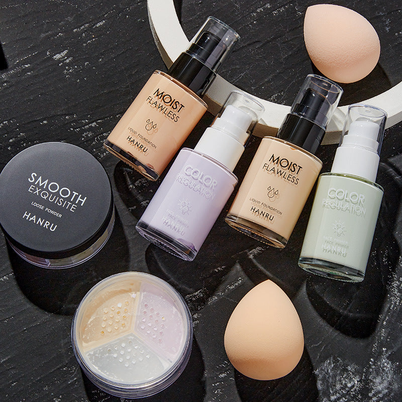 Women's Fashion Simple Concealer Foundation Isolation Loose Powder Set