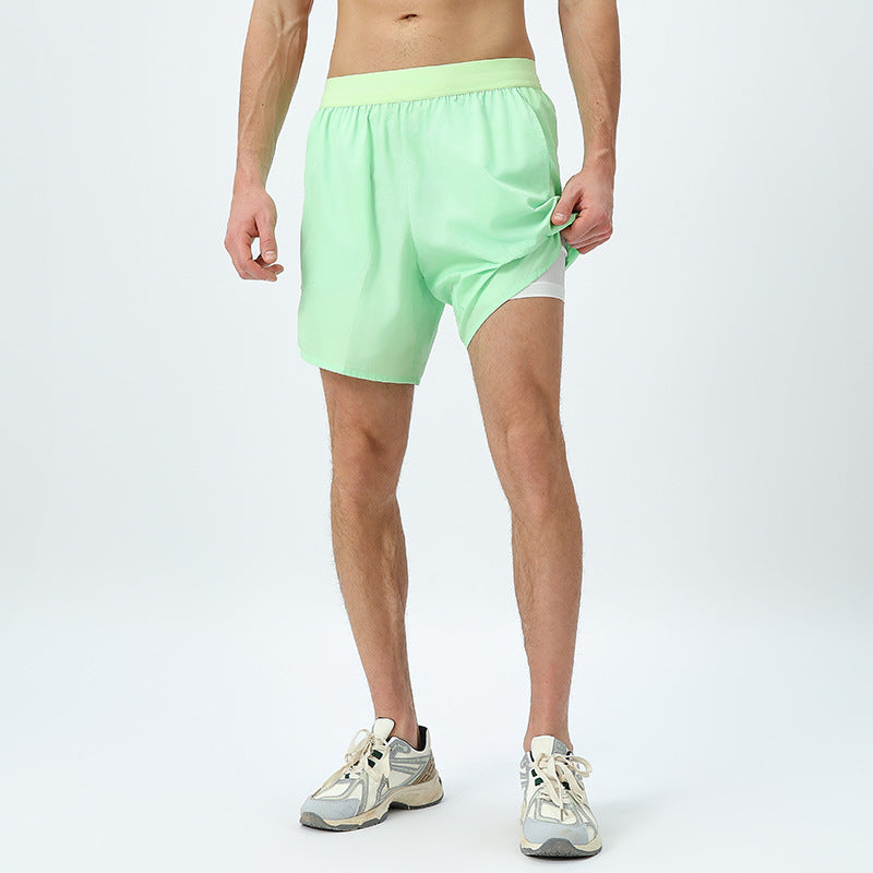 Fake Two Pieces Workout Shorts Men And Women Couple Outdoor Breathable Thin Ice Silk