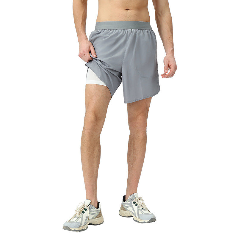 Fake Two Pieces Workout Shorts Men And Women Couple Outdoor Breathable Thin Ice Silk