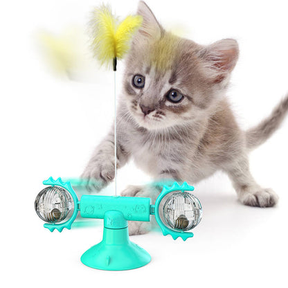 Cat Rotating Windmill Toy – Suction Cup Windmill with Catnip & Luminous Ball for Indoor Cat Entertainment