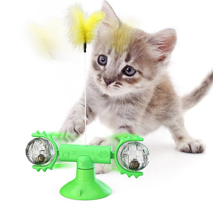 Cat Rotating Windmill Toy – Suction Cup Windmill with Catnip & Luminous Ball for Indoor Cat Entertainment
