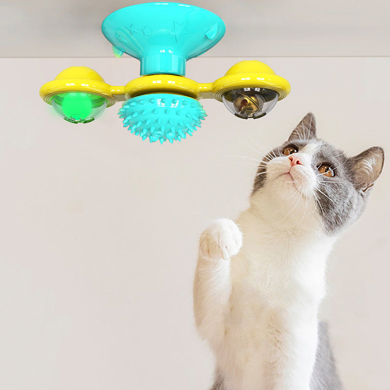 Cat Rotating Windmill Toy – Suction Cup Windmill with Catnip & Luminous Ball for Indoor Cat Entertainment