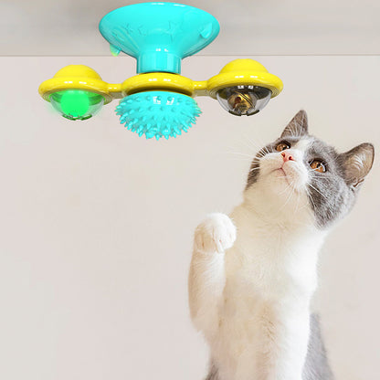 Cat Rotating Windmill Toy – Suction Cup Windmill with Catnip & Luminous Ball for Indoor Cat Entertainment