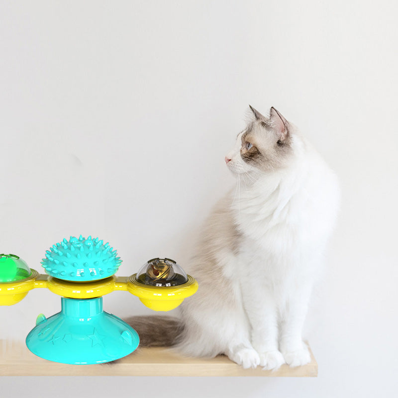 Cat Rotating Windmill Toy – Suction Cup Windmill with Catnip & Luminous Ball for Indoor Cat Entertainment