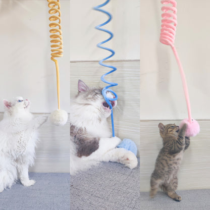 Interactive Cat Spring Toy with Rabbit Fur Ball