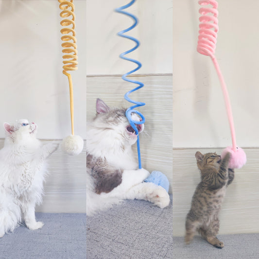 Interactive Cat Spring Toy with Rabbit Fur Ball