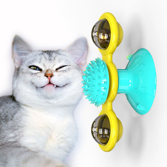 Cat Rotating Windmill Toy – Suction Cup Windmill with Catnip & Luminous Ball for Indoor Cat Entertainment