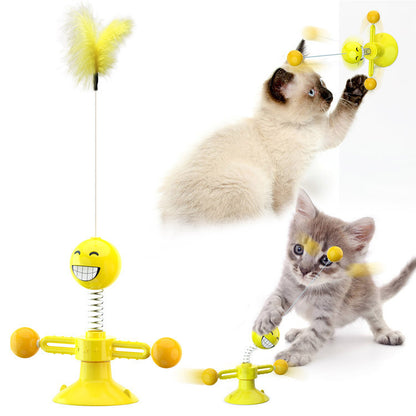 Cat Rotating Windmill Toy – Suction Cup Windmill with Catnip & Luminous Ball for Indoor Cat Entertainment