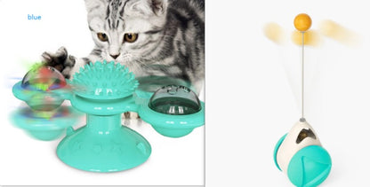 Cat Rotating Windmill Toy – Suction Cup Windmill with Catnip & Luminous Ball for Indoor Cat Entertainment