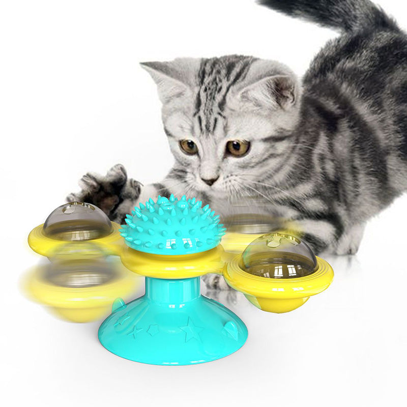 Cat Rotating Windmill Toy – Suction Cup Windmill with Catnip & Luminous Ball for Indoor Cat Entertainment
