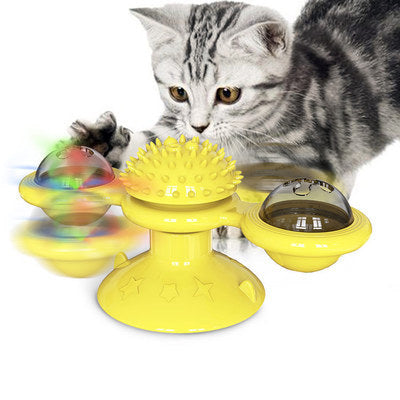 Cat Rotating Windmill Toy – Suction Cup Windmill with Catnip & Luminous Ball for Indoor Cat Entertainment