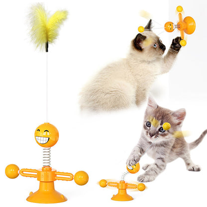 Cat Rotating Windmill Toy – Suction Cup Windmill with Catnip & Luminous Ball for Indoor Cat Entertainment