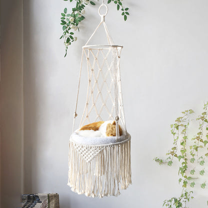 Macrame Hanging Pet Bed - Wall Mounted Cat Hammock Swing