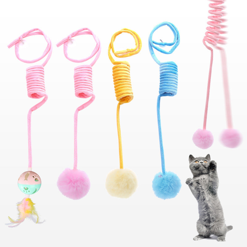 Interactive Cat Spring Toy with Rabbit Fur Ball