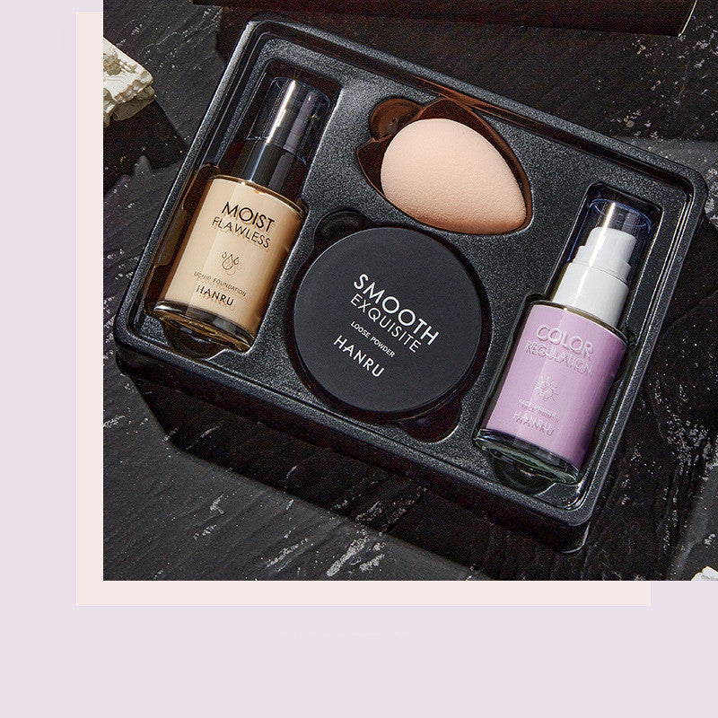 Women's Fashion Simple Concealer Foundation Isolation Loose Powder Set