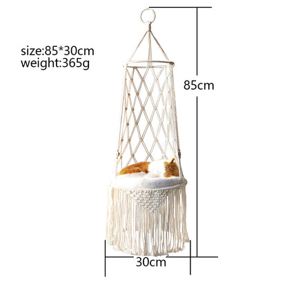 Macrame Hanging Pet Bed - Wall Mounted Cat Hammock Swing