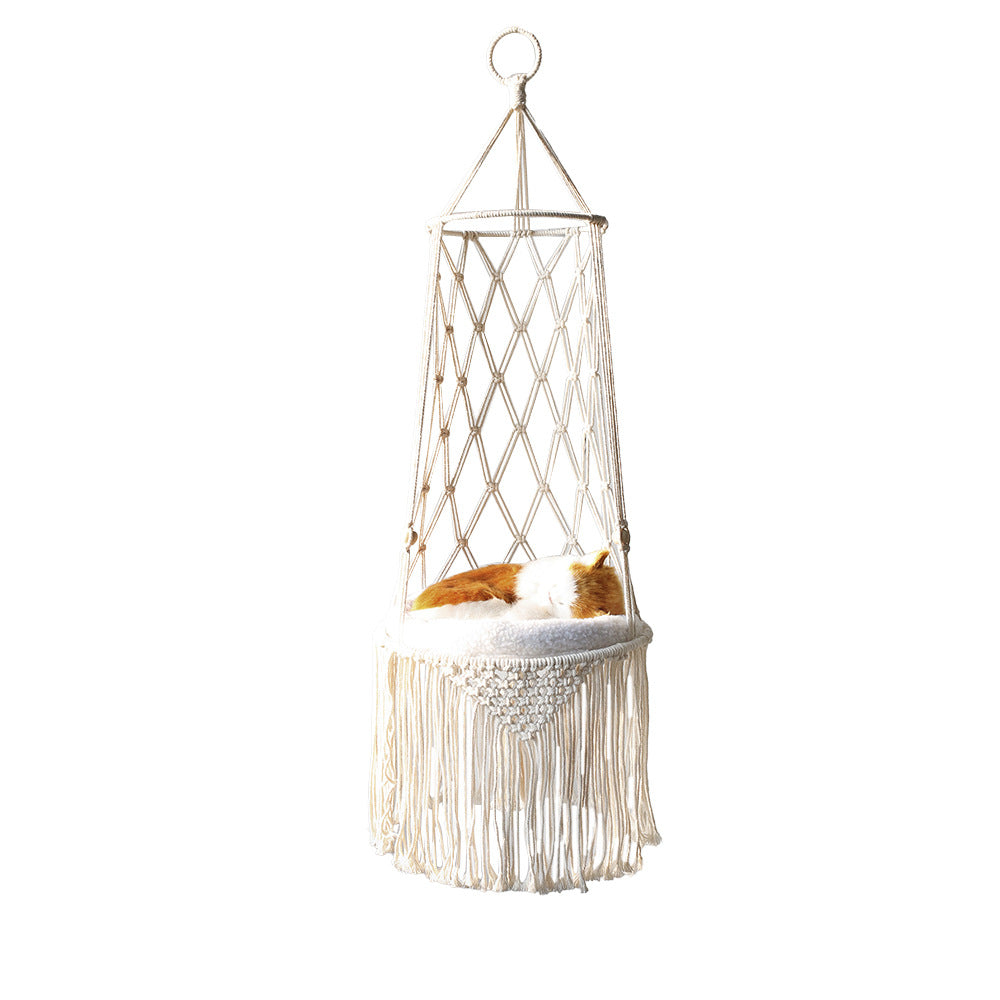 Macrame Hanging Pet Bed - Wall Mounted Cat Hammock Swing
