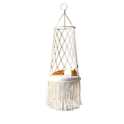 Macrame Hanging Pet Bed - Wall Mounted Cat Hammock Swing